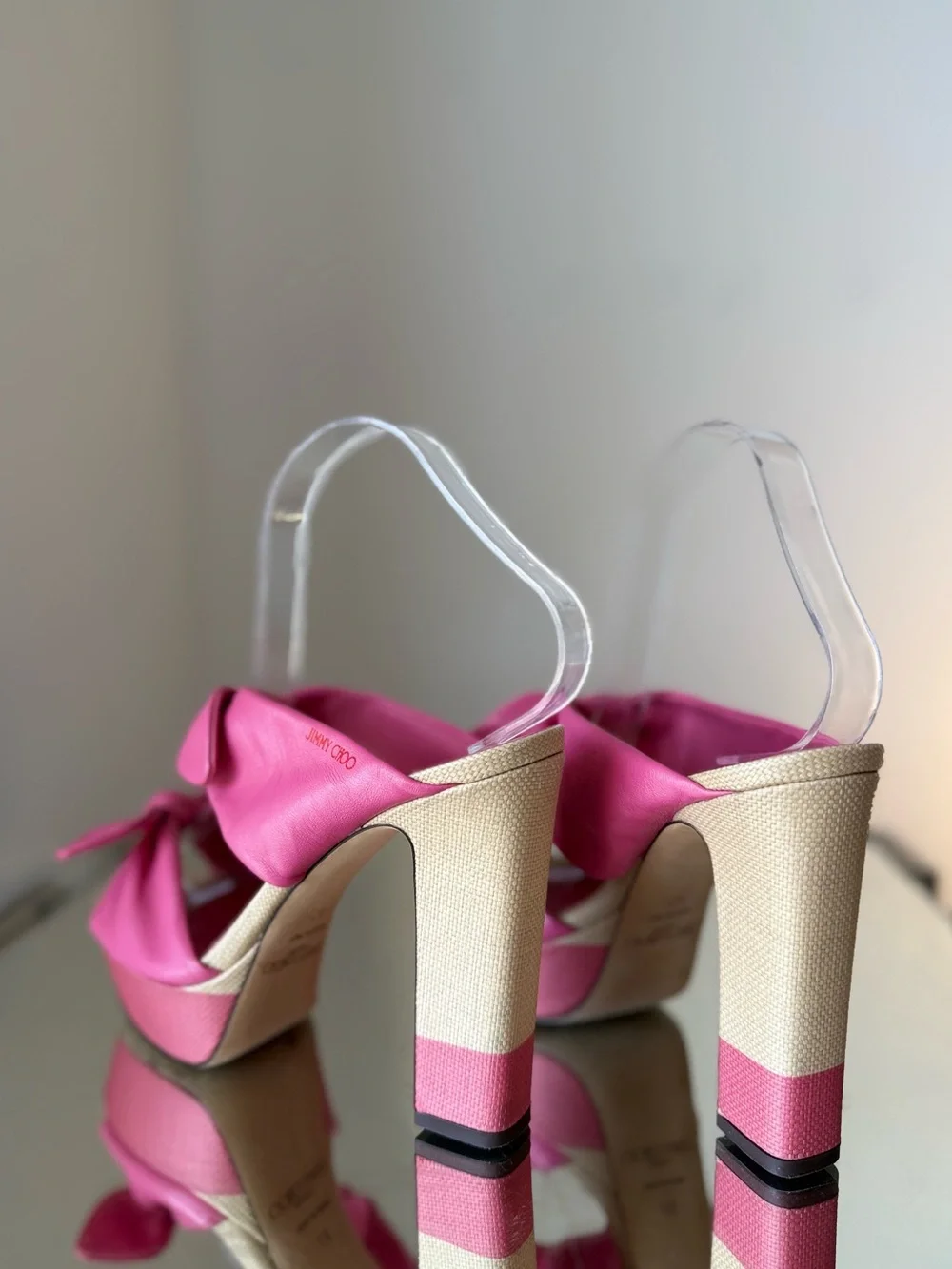 EUC JIMMY CHOO Rua 120 leather and raffia platform sandals 37 $975